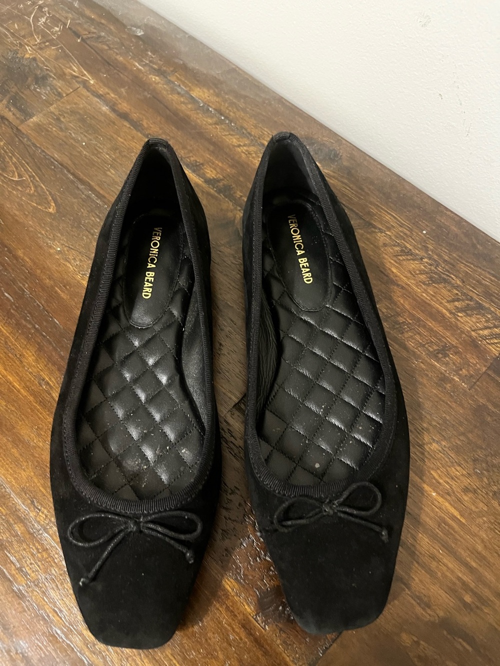 Veronica Beard Black Suede Quilted-Insole Ballet Flats Sz 7